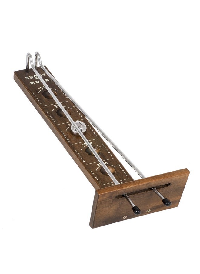 WE Games Shoot The Moon Game, Large 18 Inches, Walnut Stained Solid Wood Board With Metal Ball And Rods, Retro Balancing Game For Family And Bar  - Image 1