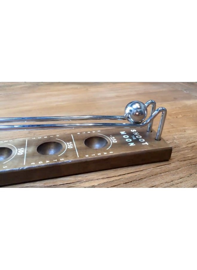 WE Games Shoot The Moon Game, Large 18 Inches, Walnut Stained Solid Wood Board With Metal Ball And Rods, Retro Balancing Game For Family And Bar  - Image 2