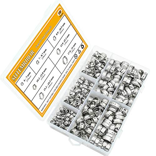 Sutemribor 304 Stainless Steel 7-21mm Single Ear Hose Clamps Assortment Kit, 128PCS - Image 2