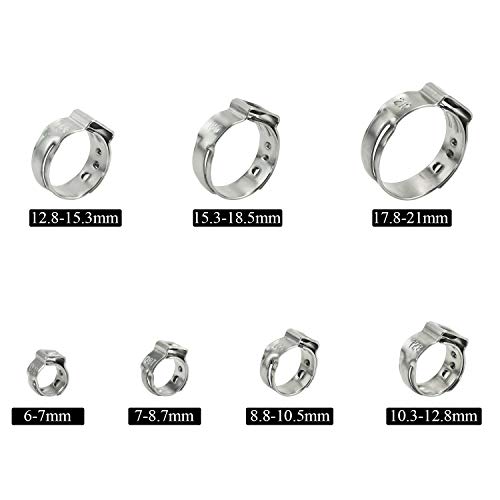 Sutemribor 304 Stainless Steel 7-21mm Single Ear Hose Clamps Assortment Kit, 128PCS - Image 3