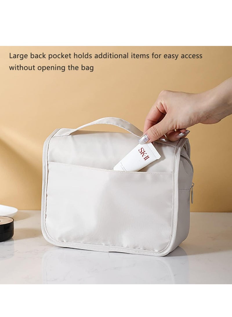 إسكدنيا شنطة العناية الشخصية العائمة للنساء، شنطة المكياج المقاومة للماء منظمة السفر مع قلاب قوي (بيج) - Image 4