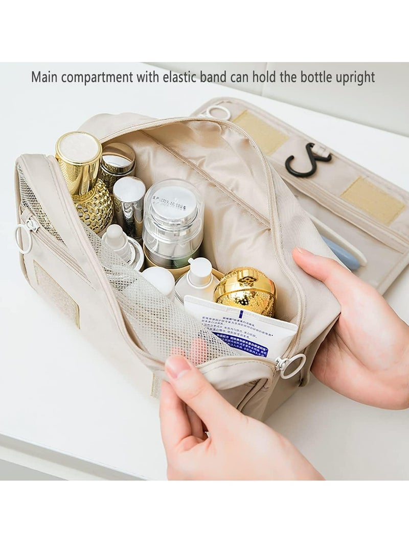 إسكدنيا شنطة العناية الشخصية العائمة للنساء، شنطة المكياج المقاومة للماء منظمة السفر مع قلاب قوي (بيج) - Image 3