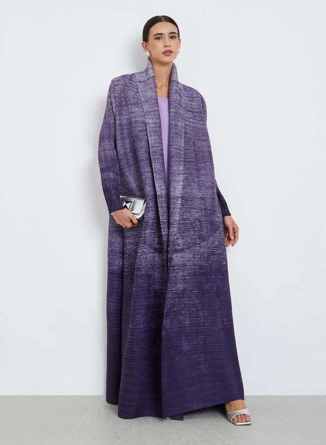 تايك تو عباية محبوكة بكسرات بتدرج لوني وأكمام طويلة