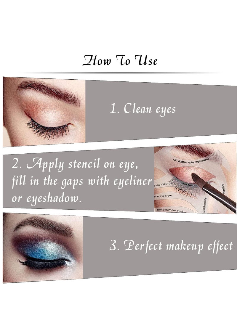 SOLARAE ملصقات قوالب كحل العيون 8 قطع، 27 نمط قوالب طوابع احترافية، شريط قوالب كحل العيون مع أجنحة، مجموعة ملصقات لظلال العيون وكحل العيون، أساسيات مكياج للمبتدئين - 8 أوراق - Image 3