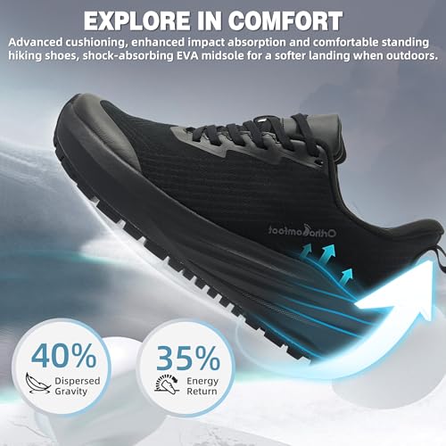 OrthoComfoot Women's Orthopedic Diabetic Wide Slip On Tennis Shoes: Orthotic Neuropathy Arch Support Plantar Fasciitis Metatarsal Trail Sneakers, Non Slip Mid Trekking Hiking Training Walking Shoes Black Size 9 - Image 4