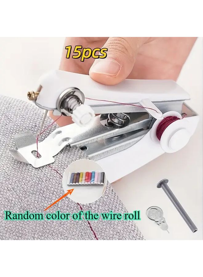 15 Piece Set Handheld Mini Sewing Machine With 12 Color Thread Reels For Beginners - Image 1