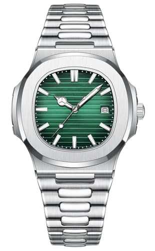 BESTKANG Men Quartz Movement Watch Waterproof Luminous Men's Watch, Stainless Steel Strap Business Watches (Green) - Image 1