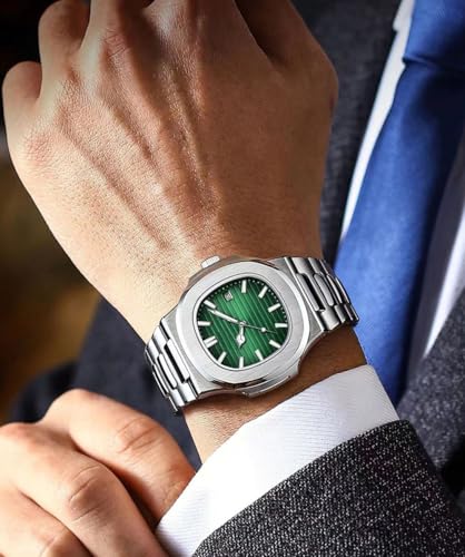 BESTKANG Men Quartz Movement Watch Waterproof Luminous Men's Watch, Stainless Steel Strap Business Watches (Green) - Image 2