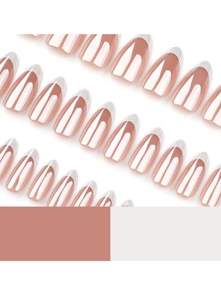 Press on nails 24PCS, Minimalist French White Short Almond-Shaped High-Quality Wearable Nails, Fashionable Coated Design Reusable False Nails, Perfectly Showcasing Elegant Temperament and Individual Charm in Nail Art Choice.Fake Acrylic Nails With Glue Kit. - view 4
