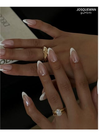 Press on nails 24PCS, Minimalist French White Short Almond-Shaped High-Quality Wearable Nails, Fashionable Coated Design Reusable False Nails, Perfectly Showcasing Elegant Temperament and Individual Charm in Nail Art Choice.Fake Acrylic Nails With Glue Kit. - view 2