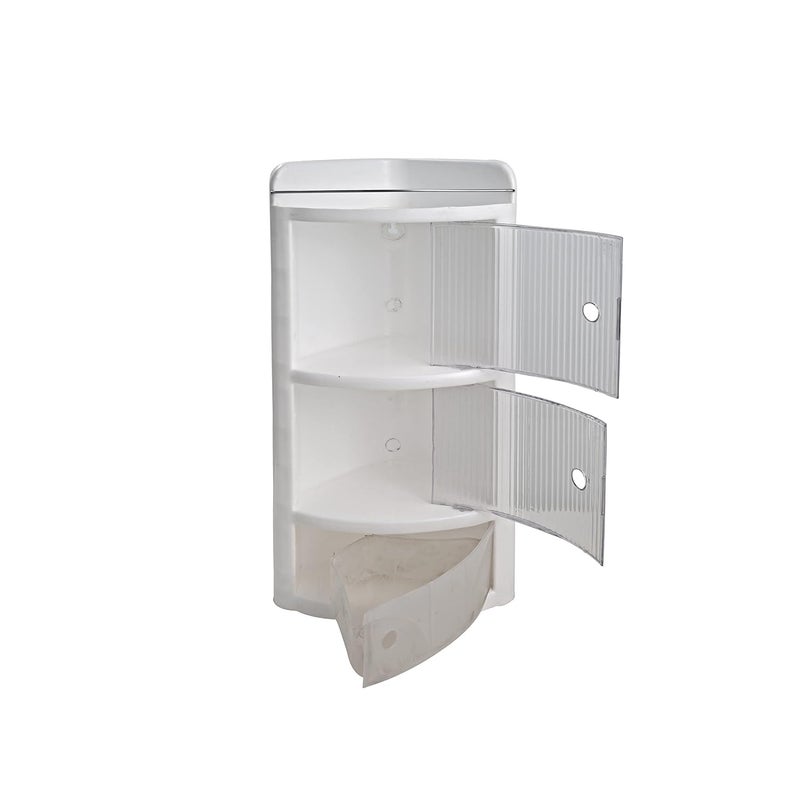 Generic Corner Storage Cabinet 18 cm x 18 cm x 58 cm Plastic Body 2 Doors 1 Open Shelf 1 Drawer  - Image 4