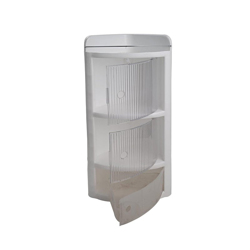 Generic Corner Storage Cabinet 18 cm x 18 cm x 58 cm Plastic Body 2 Doors 1 Open Shelf 1 Drawer  - Image 3