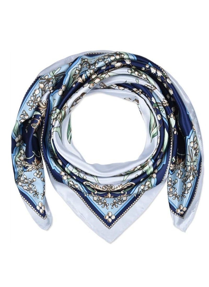 Captaintech Silk Printed Square Scarf, 35 x 35 Large Square Hair Scarf for Women Silk Like Head Scarf Curly Headband Tie Sleeping at Night Fashion Bandana Headscarf, 1 Pcs  - Image 1