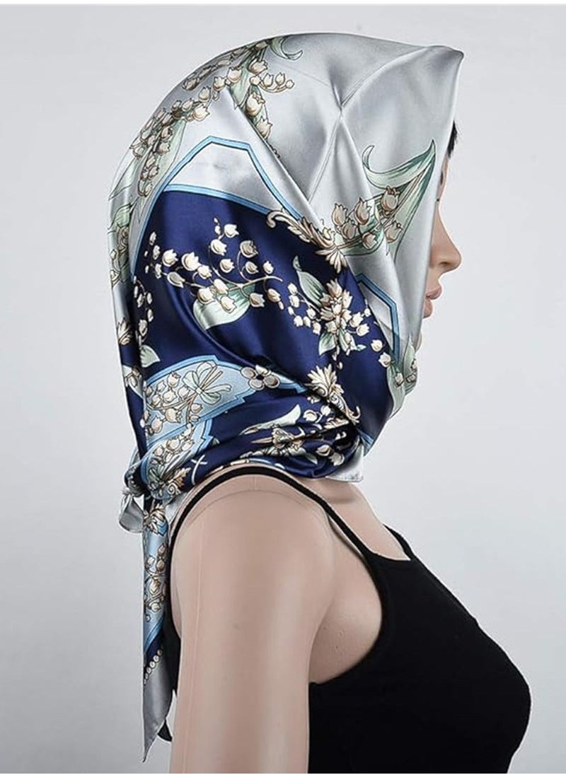 Captaintech Silk Printed Square Scarf, 35 x 35 Large Square Hair Scarf for Women Silk Like Head Scarf Curly Headband Tie Sleeping at Night Fashion Bandana Headscarf, 1 Pcs  - Image 2