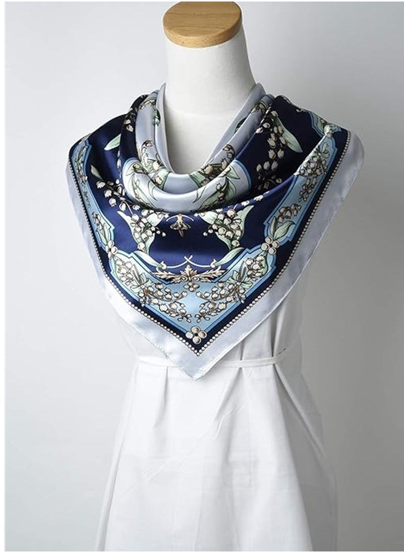 Captaintech Silk Printed Square Scarf, 35 x 35 Large Square Hair Scarf for Women Silk Like Head Scarf Curly Headband Tie Sleeping at Night Fashion Bandana Headscarf, 1 Pcs  - Image 3