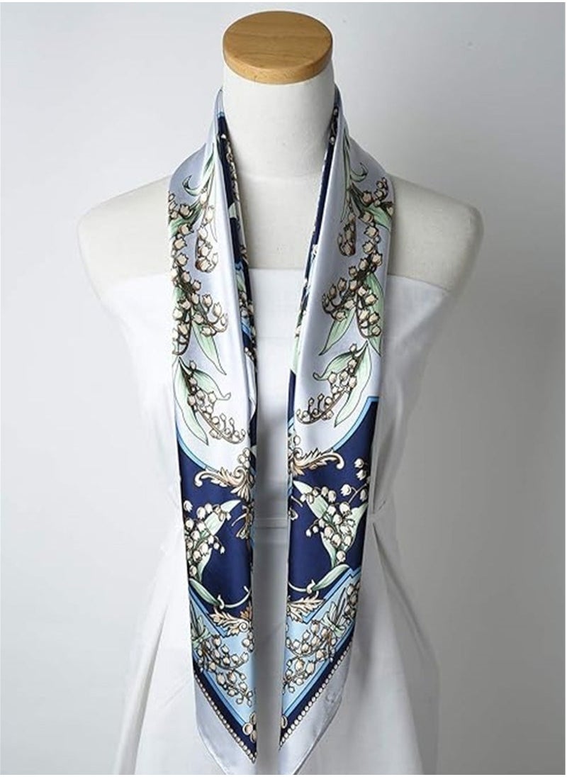 Captaintech Silk Printed Square Scarf, 35 x 35 Large Square Hair Scarf for Women Silk Like Head Scarf Curly Headband Tie Sleeping at Night Fashion Bandana Headscarf, 1 Pcs  - Image 4