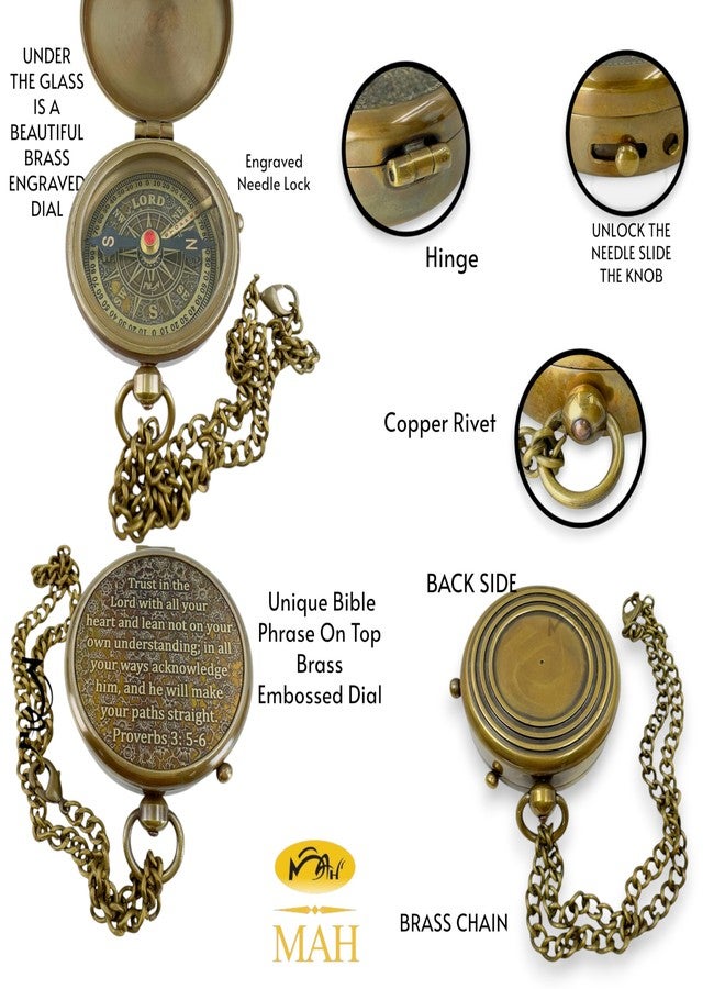 MAH Trust in the Lord with All Your Heart – Proverbs 3:5-6 Brass Compass with Embossed Dial & “LORD” as North, Christian Scripture Gift for Baptism, Confirmation & Prayer, Handmade Keepsake for Boys & Men - Image 4