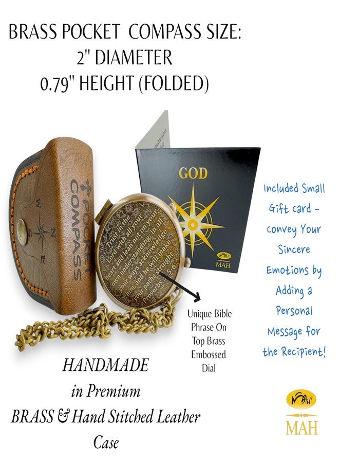 MAH Trust in the Lord with All Your Heart – Proverbs 3:5-6 Brass Compass with Embossed Dial & “LORD” as North, Christian Scripture Gift for Baptism, Confirmation & Prayer, Handmade Keepsake for Boys & Men - Image 5