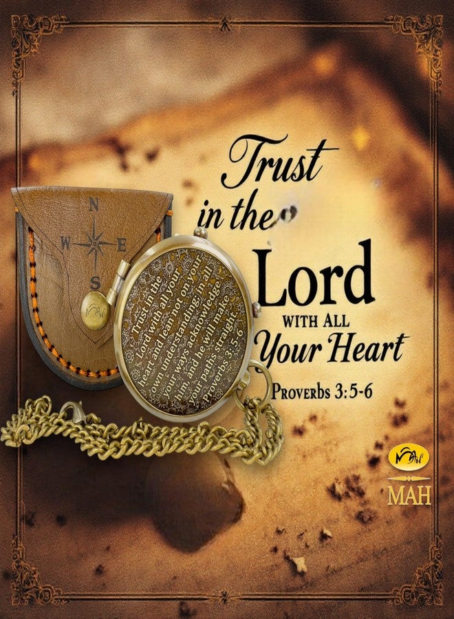 MAH Trust in the Lord with All Your Heart – Proverbs 3:5-6 Brass Compass with Embossed Dial & “LORD” as North, Christian Scripture Gift for Baptism, Confirmation & Prayer, Handmade Keepsake for Boys & Men - Image 3