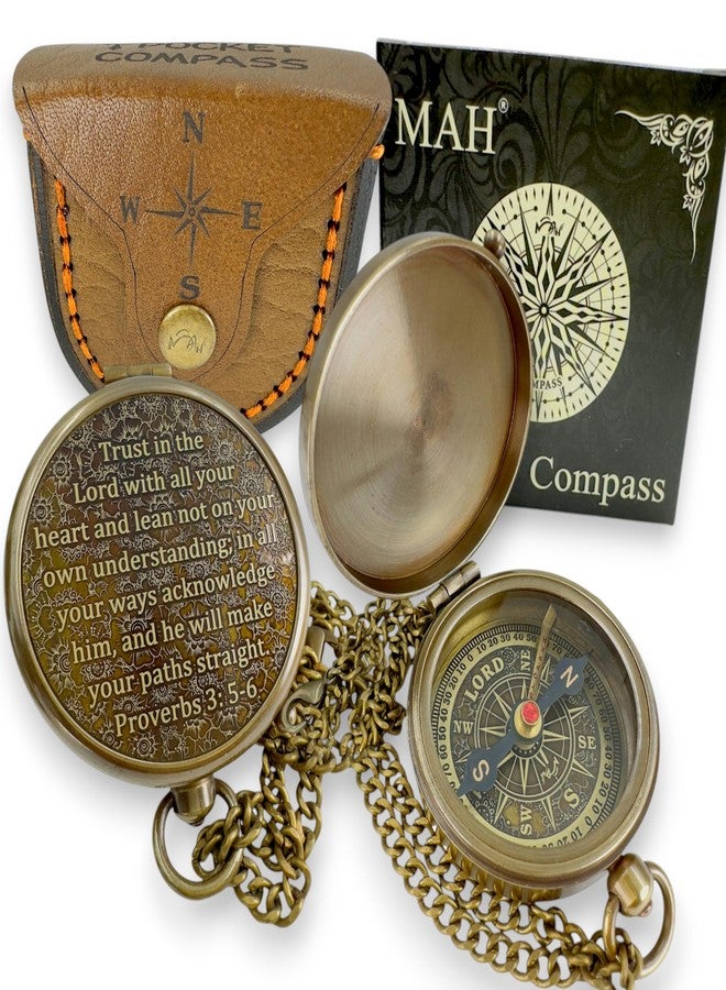 MAH Trust in the Lord with All Your Heart – Proverbs 3:5-6 Brass Compass with Embossed Dial & “LORD” as North, Christian Scripture Gift for Baptism, Confirmation & Prayer, Handmade Keepsake for Boys & Men - Image 1