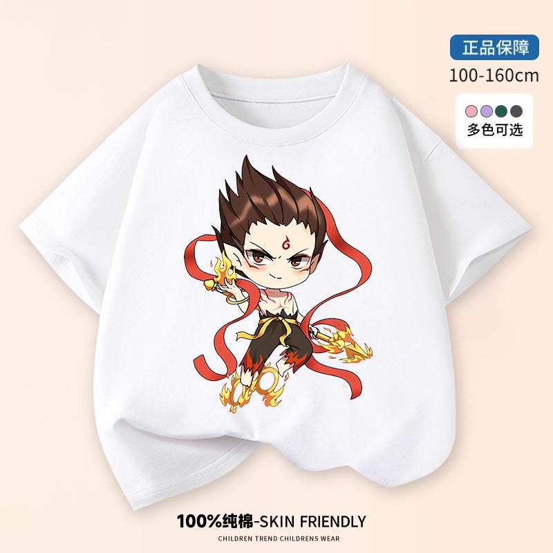 Boys' Short-Sleeved T-Shirt 2025 Summer Cartoon Printed White Top Pure Cotton Loose Baby Children'S Wear - Image 1