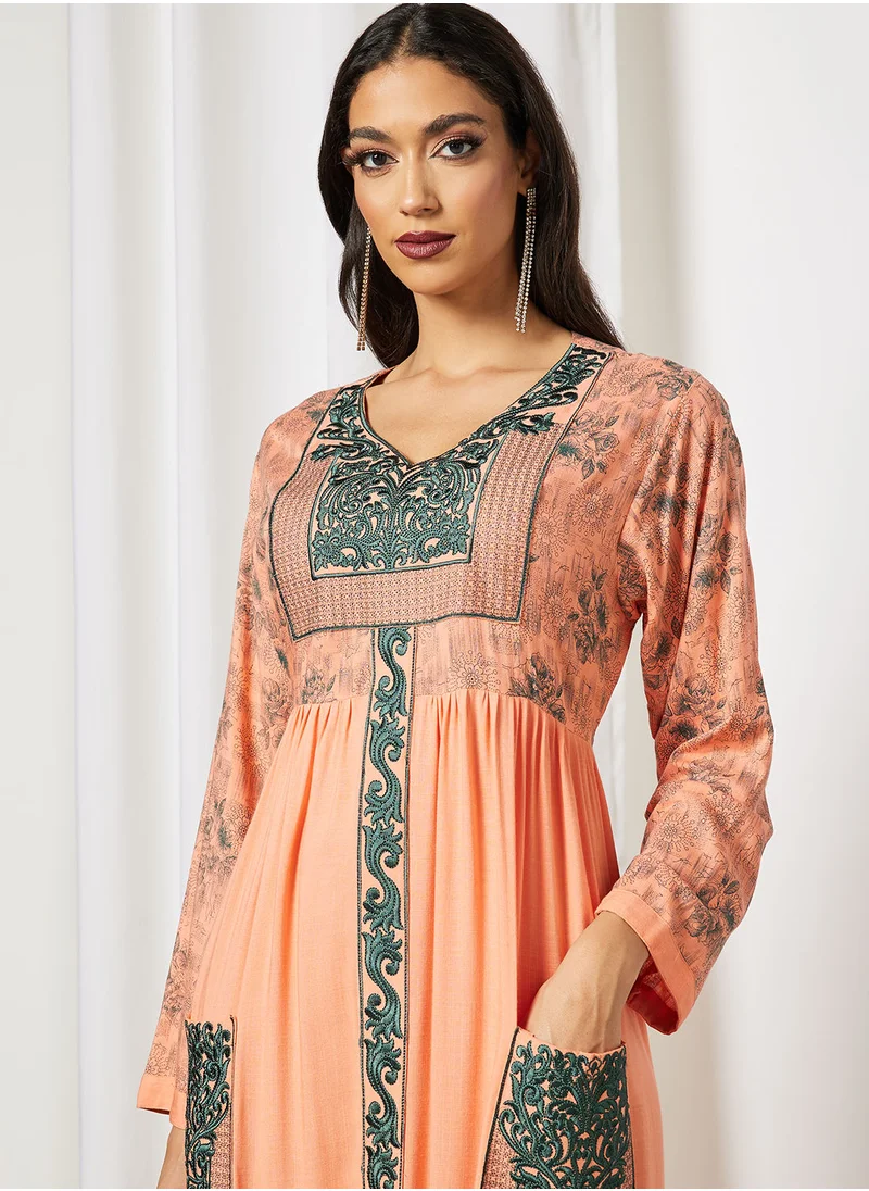 HANA & SARA Elegant Pocket Detail Jalabiya With Sheila