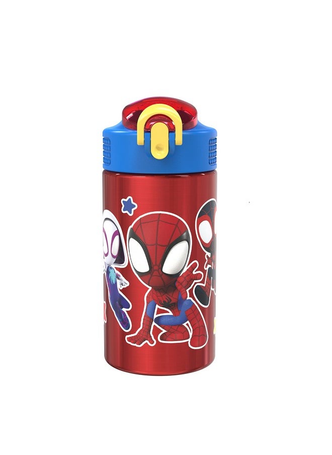 Zak Designs Marvel Spiderman 188 Single Wall Stainless Steel Kids Water Bottle Flip Straw Locking Spout Cover Durable Cup For Sports Or Travel (15.5Oz Nonbpa Spidey And His Amazing Friends)  - Image 1