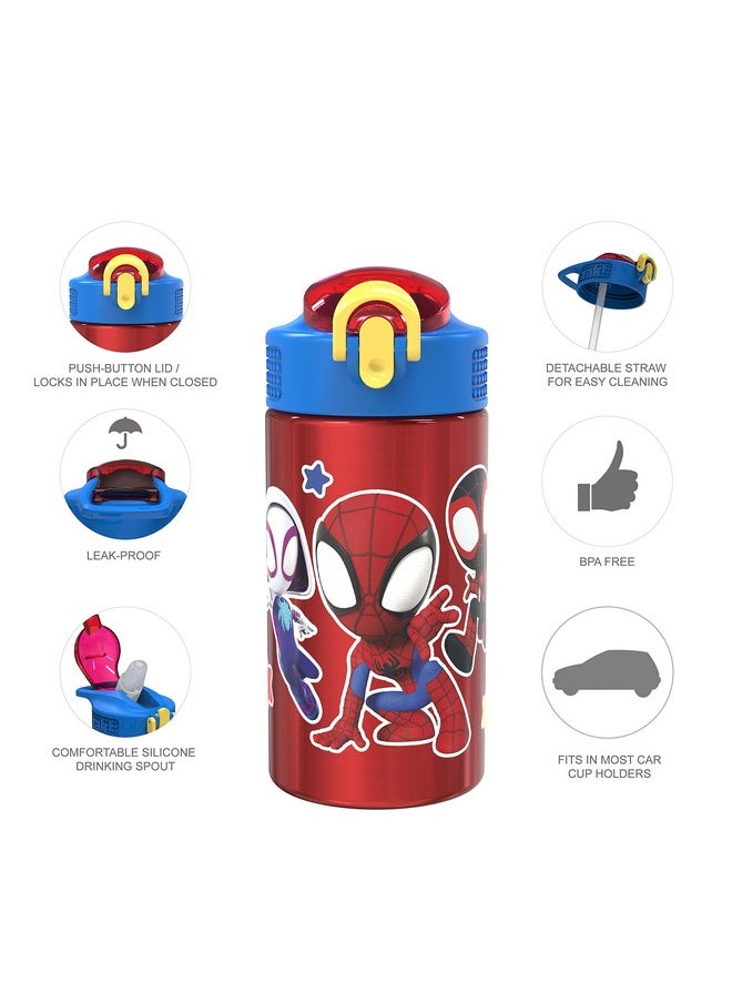 Zak Designs Marvel Spiderman 188 Single Wall Stainless Steel Kids Water Bottle Flip Straw Locking Spout Cover Durable Cup For Sports Or Travel (15.5Oz Nonbpa Spidey And His Amazing Friends)  - Image 4