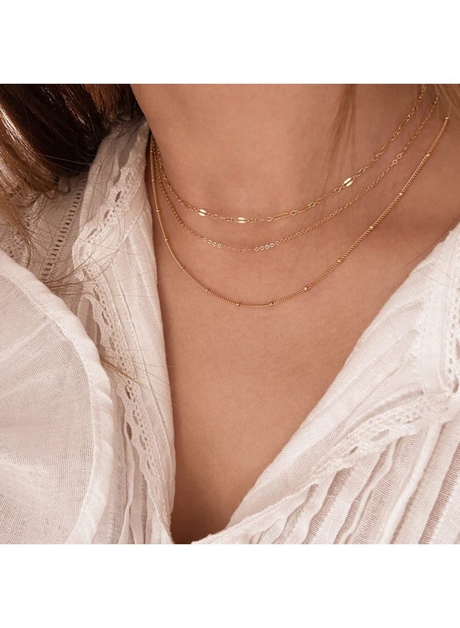 Tewiky Gold Necklace For Women, 14K Gold Plated Layered Satellite Chain Necklace Dainty Gold Choker Necklaces Simple Layering Beaded Necklaces Aesthetic Gold Jewelry For Women - Image 4