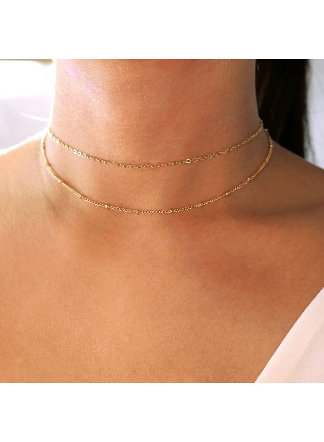 Tewiky Gold Necklace For Women, 14K Gold Plated Layered Satellite Chain Necklace Dainty Gold Choker Necklaces Simple Layering Beaded Necklaces Aesthetic Gold Jewelry For Women - Image 5