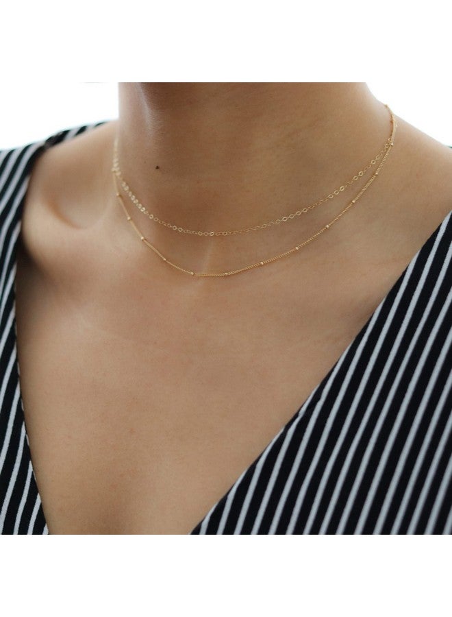 Tewiky Gold Necklace For Women, 14K Gold Plated Layered Satellite Chain Necklace Dainty Gold Choker Necklaces Simple Layering Beaded Necklaces Aesthetic Gold Jewelry For Women - Image 3