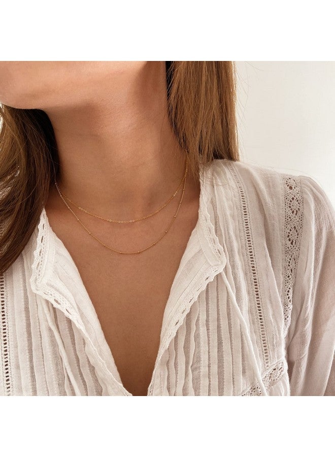 Tewiky Gold Necklace For Women, 14K Gold Plated Layered Satellite Chain Necklace Dainty Gold Choker Necklaces Simple Layering Beaded Necklaces Aesthetic Gold Jewelry For Women - Image 2