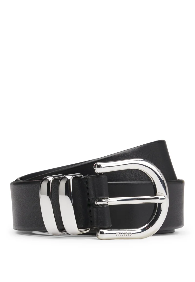 هوجو حزام جلد إيطالي مزدوج الحلقات