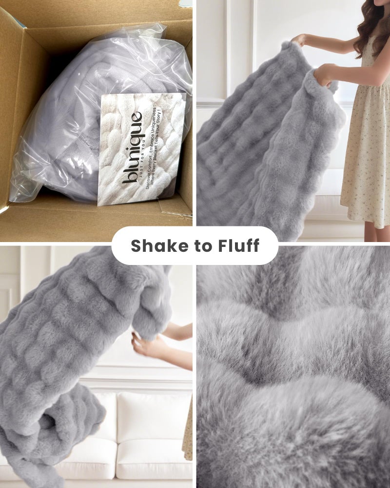 blunique Ultra Soft Cozy Faux Fur Throw Blanket, Fuzzy Plush Thick Bubble Blanket, Oversize Luxury Fluffy Blanket for Couch, Bed, and Living Room, 50x60 Inches, Light Grey - Image 4