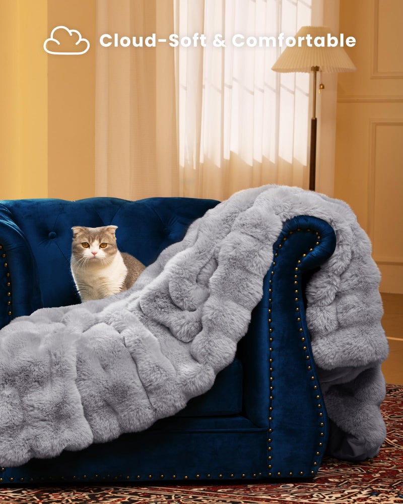 blunique Ultra Soft Cozy Faux Fur Throw Blanket, Fuzzy Plush Thick Bubble Blanket, Oversize Luxury Fluffy Blanket for Couch, Bed, and Living Room, 50x60 Inches, Light Grey - Image 2