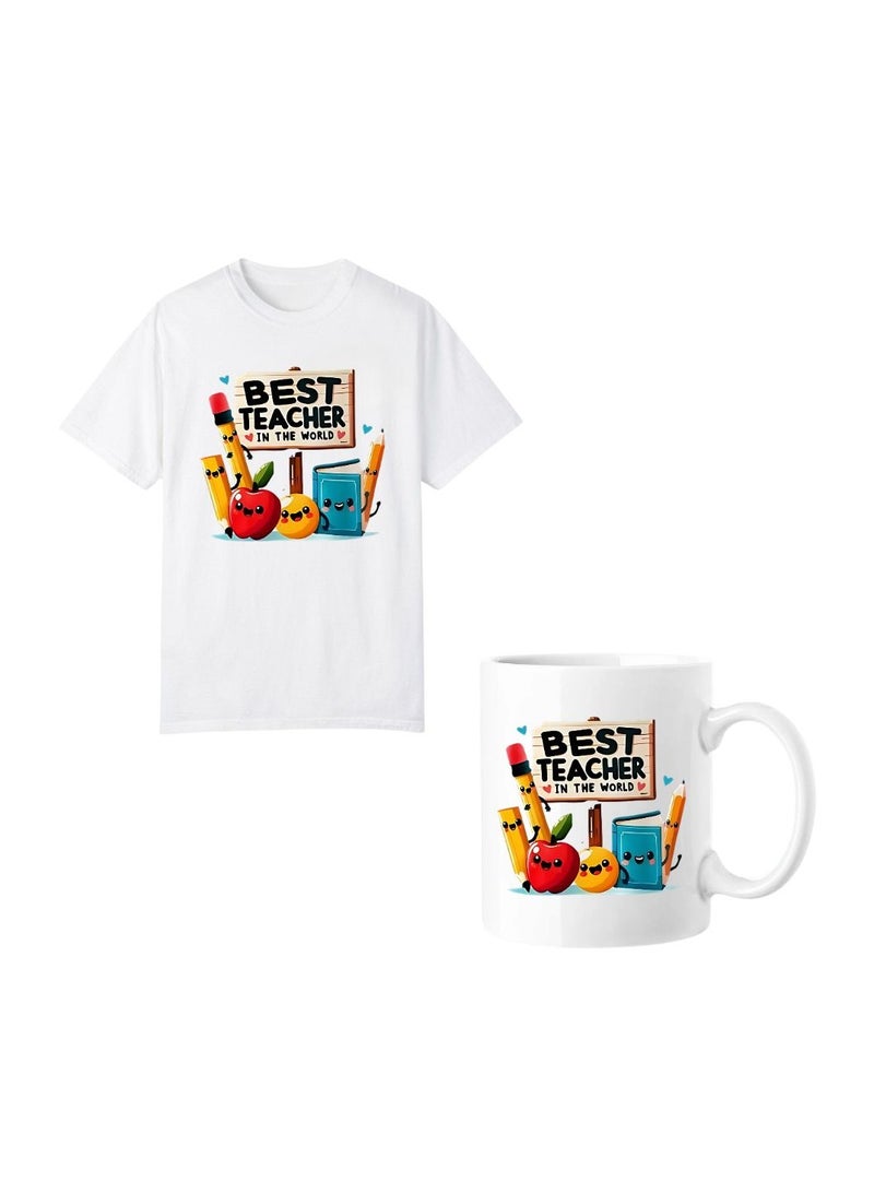 PRINTSHOP4ME Teachers Day T-Shirt And Ceramic Coffee Mug Combo–Thoughtful Gift Set For Teachers–Ideal For Women Educators–Appreciation Gift For Teacher’s Day,End Of Year Or Back To School  - Image 1