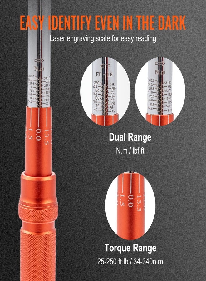 VEVOR Torque Wrench, 10-150ft.lb/14-204n.m 1/2-inch Drive Click Torque Wrench, Dual-Direction Adjustable Torque Wrench Set, Mechanical Dual Range Scales Torque Wrench Kit with Adapters Extension Rod - Image 4