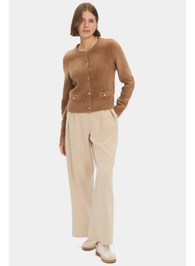 JUNE June Women Gold Button Detailed Soft Textured Knitwear Cardigan Mink