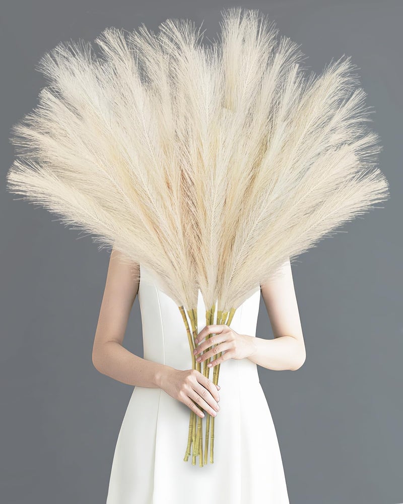 TORONTOKYO 8Pcs Beige Faux Pampas Grass Tall Decor, 35.4â€ Fluffy Artificial Pompous Grass Branches, Large Pampas Grass Reed Stems for Floor Vase Filler, Wedding, Baby Shower, Home Boho Decor - Image 1