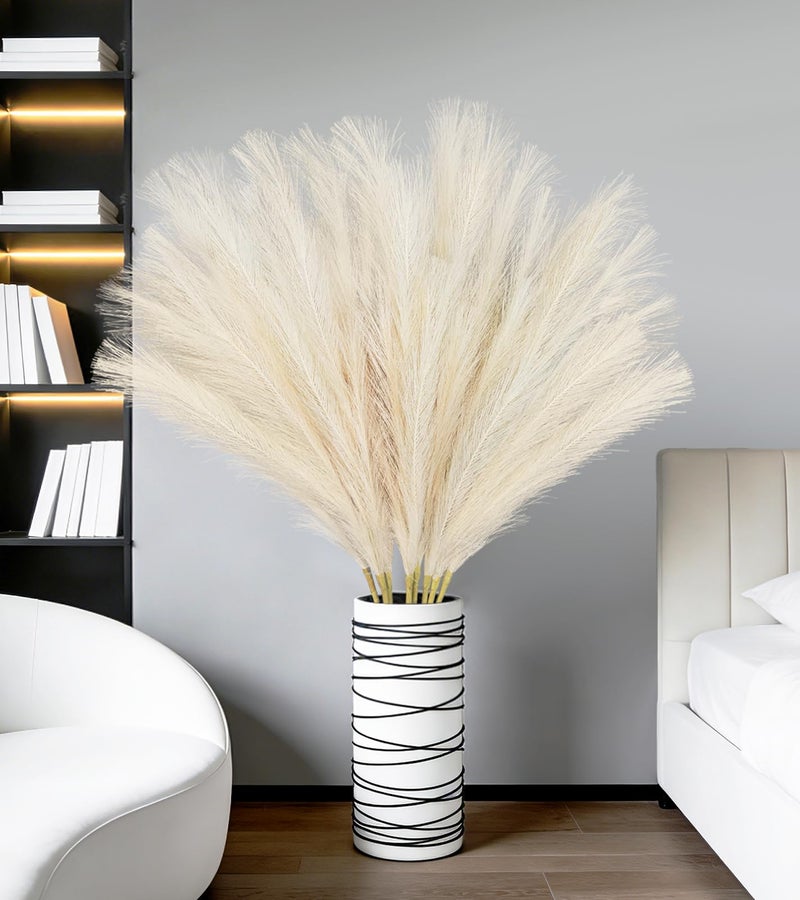 TORONTOKYO 8Pcs Beige Faux Pampas Grass Tall Decor, 35.4â€ Fluffy Artificial Pompous Grass Branches, Large Pampas Grass Reed Stems for Floor Vase Filler, Wedding, Baby Shower, Home Boho Decor - Image 2