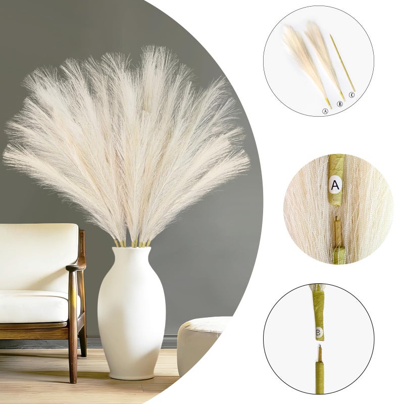 TORONTOKYO 8Pcs Beige Faux Pampas Grass Tall Decor, 35.4â€ Fluffy Artificial Pompous Grass Branches, Large Pampas Grass Reed Stems for Floor Vase Filler, Wedding, Baby Shower, Home Boho Decor - Image 3