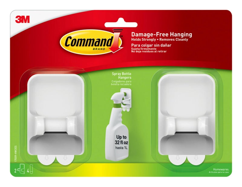 Command Command Spray Bottle Hangers, Holds up to 32 fl oz, 2 Hangers with 4 Command Strips, Damage Free Spray Bottle Holder Wall Mount to Cabinet, Kitchen, or Under Sink  - Image 1
