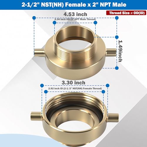Happy Tree 2-1/2" NH/NST Female x 2" NPT Male Brass Fire Hose Hydrant Adapter with Pin Lug Brass Fire Equipment - Image 2