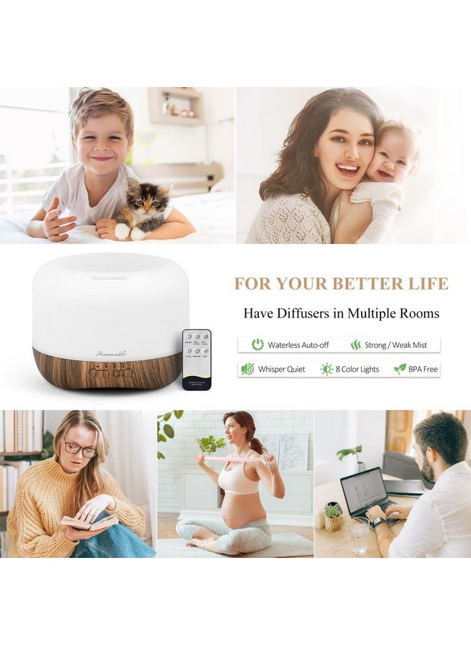 Homeweeks Aromatherapy Essential Oil Diffuser For Room Air Humidifier Aroma Scent Cool Mist Diffuser Colorful Lights Wood Cute Small Large Waterless Auto Off Ultrasonic Diffusers For Home Bedroom (300Ml)  - Image 2