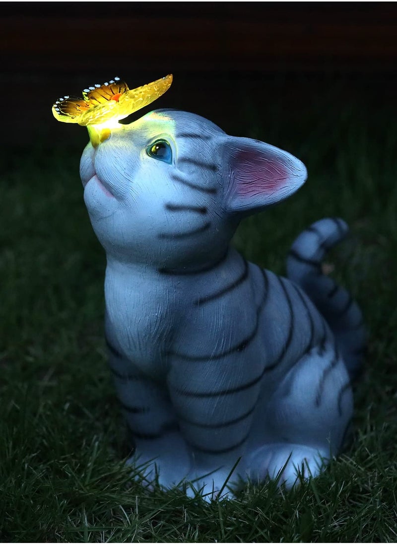 Generic Cat Resin Solar Butterfly Light Statue for Outdoor Garden Decor - Perfect Gift for Gardeners, Pet Lovers, and Family - Ideal for Balcony, Patio, Yard, and Porch (Warm White)  - Image 3
