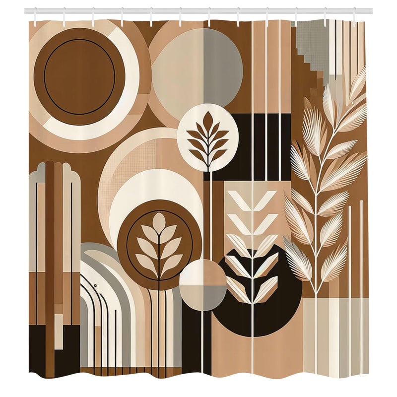 Ambesonne Monstera Shower Curtain  Boho Abstract Mid Century Style Imagination Adventure Coffee and Earth  Cloth Fabric Bathroom Decor Set with Hooks  69"" W x 75"" L  Dark Cocoa Pale Brown - Image 4