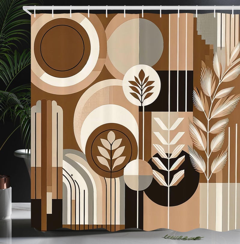 Ambesonne Monstera Shower Curtain  Boho Abstract Mid Century Style Imagination Adventure Coffee and Earth  Cloth Fabric Bathroom Decor Set with Hooks  69"" W x 75"" L  Dark Cocoa Pale Brown - Image 1