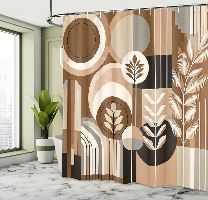 Ambesonne Monstera Shower Curtain  Boho Abstract Mid Century Style Imagination Adventure Coffee and Earth  Cloth Fabric Bathroom Decor Set with Hooks  69"" W x 75"" L  Dark Cocoa Pale Brown - Image 2