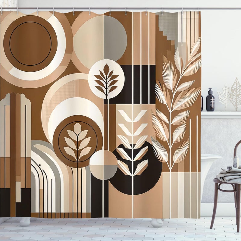 Ambesonne Monstera Shower Curtain  Boho Abstract Mid Century Style Imagination Adventure Coffee and Earth  Cloth Fabric Bathroom Decor Set with Hooks  69"" W x 75"" L  Dark Cocoa Pale Brown - Image 3