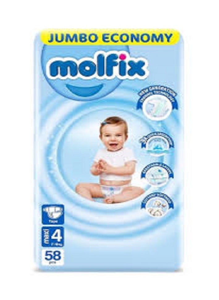 Molfix 58-Piece Maxi Comfortfix Diapers 3D Jumbo Promo Pack Size 4 (7 - 18 Kgs) 